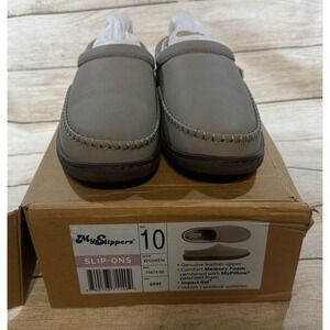 NEW My Slippers Gray Leather Cushioned Slip On Hard Bottom Shoes Sz 10 NIB